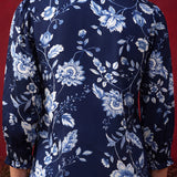 Navy All Over Printed Satin Shirt