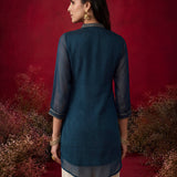 Dark Teal Embroidered Chinon Tunic