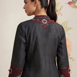 Dinah Grey Embroidered Denim Designer Kurta for Women