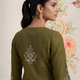 Sarina Olive Embroidered Cotton Co-ord Set for Women