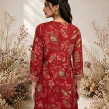 Dark Pink Metallic Print & Pearl Kurta Set