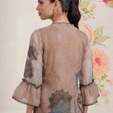 Anvi Beige Floral Printed Organza Suit Set with Dupatta