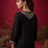 Black Embroidered Cotton Blend Kurta Set
