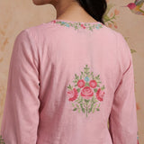 Saavan Pink Embroidered Cotton blend Kurta Set