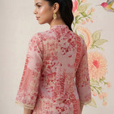 Rysa Light Pink Printed Linen A-line Kurta for Women