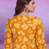 Mustard Floral Printed Viscose Rayon Dori Embroidered Straight Co-ord Set