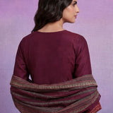 Wine Embroidered Suit Set with Dupatta