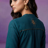 Teal Applique-work Kurta Set