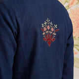 Zahra Royal Blue Embroidered Cotton Slub Kurti for Women