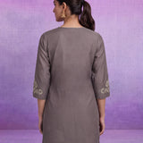 Lavender Floral Embroidered Straight Kurti