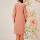 Zainab Light Orange Cotton Blend Embroidered A-line Kurta Set