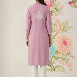 Yashvi Pink Cotton Blend Embroidered Kurta