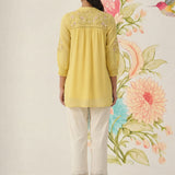 Savera Lemon Yellow Embroidered Chiffon A-line Top