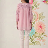 Savera Baby Pink Embroidered Chiffon A-line Top