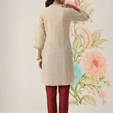 Aviya Beige Cotton Blend Embroidered Straight Kurta