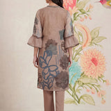 Anvi Beige Floral Printed Organza Suit Set with Dupatta