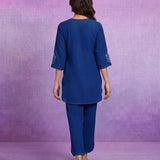 Royal Blue Floral Embroidered Co-ord Set