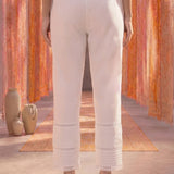 White Lycra Embroidered Straight-Fit Palazzos