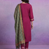 Fuchsia Embroidered Suit Set with contrast Dupatta