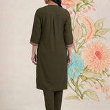 Olive Kurta Set With Intricate Embroidery