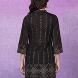 Black Pure Cotton Bandhani Print Straight Kurta with Mirror Embroidery & Palazzo Set