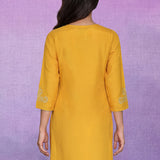Yellow Floral Embroidered Straight Kurti
