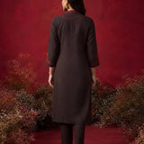 Brown Embroidered Cotton Blend Everyday Kurta