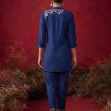 Navy Solid Cotton Straight Co-Ord Set