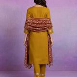 Mustard Embroidered Suit Set with contrast Dupatta