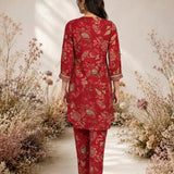 Dark Pink Metallic Print & Pearl Kurta Set