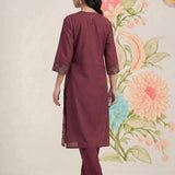 Jogan Maroon Embroidered Chanderi Kurta Set