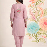 Saavan Pink Embroidered Cotton blend Kurta Set