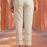 Ivory Lycra Straight Embroidered Palazzo