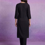 Black Cotton Blend Embroidered Co-ord Set