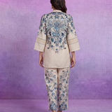 Blue Floral Placement Print Linen Co-ord Set
