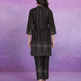 Black Pure Cotton Bandhani Print Straight Kurta with Mirror Embroidery & Palazzo Set