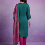 Fuchsia Viscose Rayon Zari Dori Embroidered Straight Kurta Set with Dupatta
