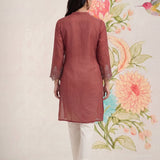 Akshi Red Embroidered A-line Linen-blend Tunic