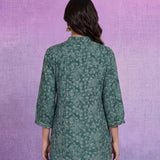Teal  Luckhnavi Embroidered Bandhani Print A-Line Tunic