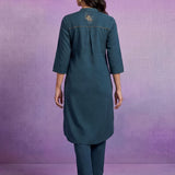 Teal Applique-work Kurta Set
