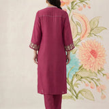 Saroja Dark Fuchsia Embroidered A-line Kurta Set