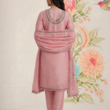 Albeli Baby Pink Embroidered A-line Suit Set with Dupatta