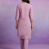 Pink Embroidered Straight Kurta Set
