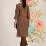 Jogan Brown Embroidered Chanderi Kurta Set