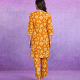 Mustard Floral Printed Viscose Rayon Dori Embroidered Straight Co-ord Set