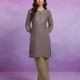 Lavender Floral Embroidered Straight Kurti