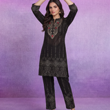 Black Pure Cotton Bandhani Print Straight Kurta with Mirror Embroidery & Palazzo Set