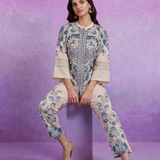 Blue Floral Placement Print Linen Co-ord Set