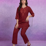 Red Floral Embroidered Co-ord Set