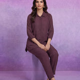 Lavender Embroidered Straight Co-ord Set